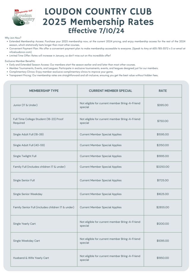 Loudon Country Club 2025 Rates