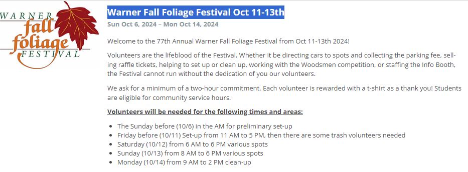 Warner Fall Foliage Festival